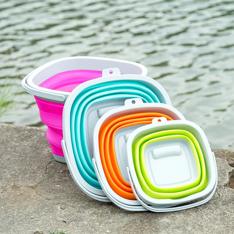 Silicone Bucket Fishing Folding Square Bucket Car Wash Outdoor Fishing Supplies Bathroom Kitchen Camp Bucket 5L/10L