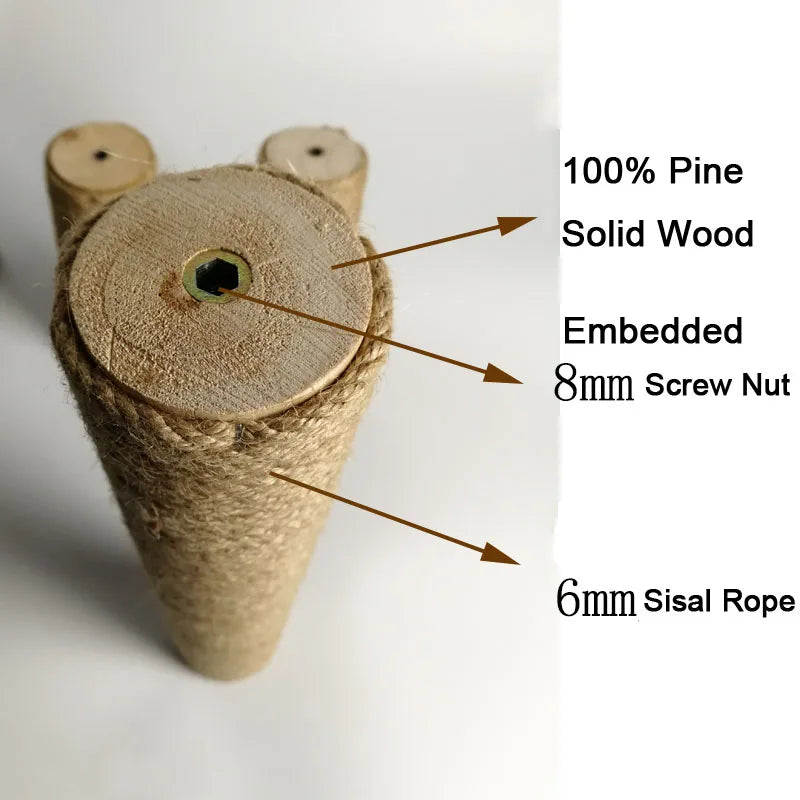 Cat Scratching Post Cat Tree Sisal Solid Wood DIY Cat Climbing Frame Replacement Post Accessories Kitten Toy Tower Scratcher