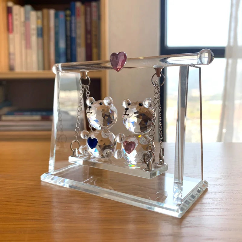 Crystal Couple Bear Figurine Glass Animal Bear Car Ornament Decor Home Table Decor Valentine's Day Gifts For Lovers