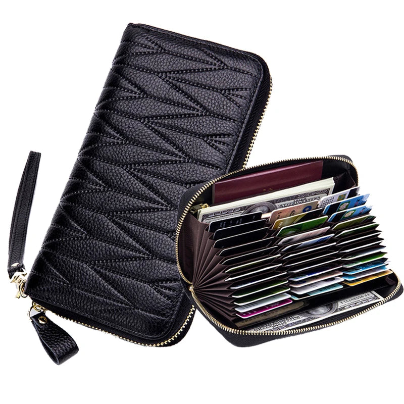 RFID Wallet for Women  Genuine Leather Female Travel Purse Zipper  Women's Wallet 36 Card Holder мини кошелек жен