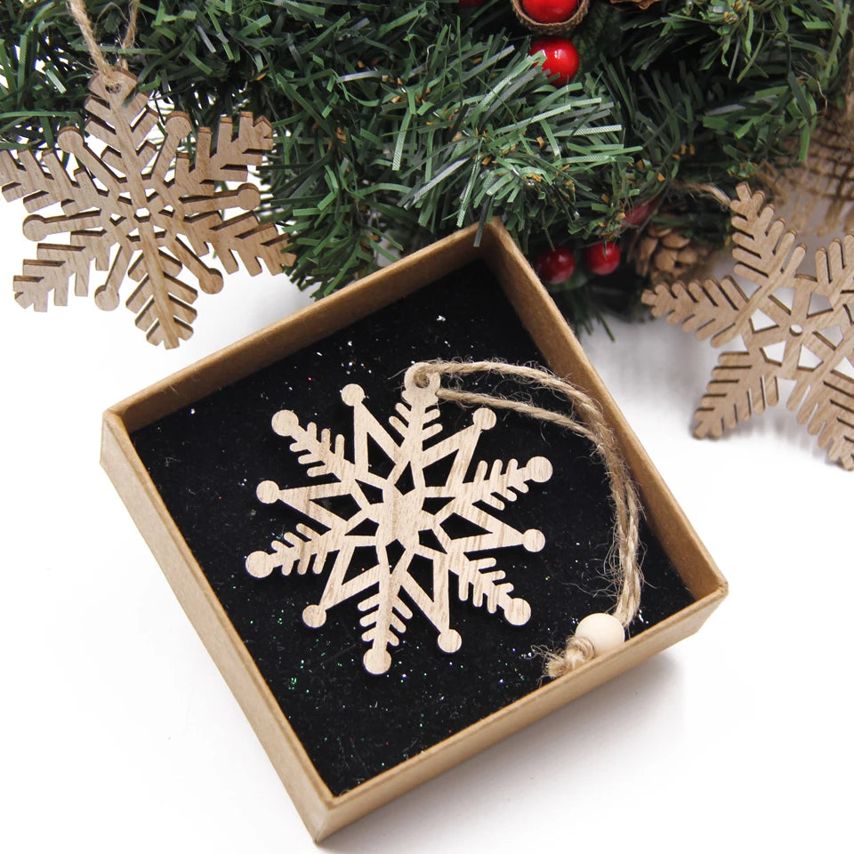 /Box Wooden Hollow Snowflake Christmas Vintage Pendants Xmas Hanging
