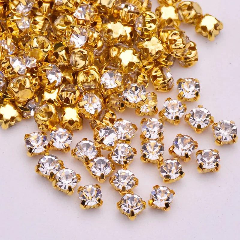 JUNAO SS12 3mm Sewn Sliver Clear Claw Rhinestones Glass Strass Round Shapes Crystal Stones  For Needlework Crafts