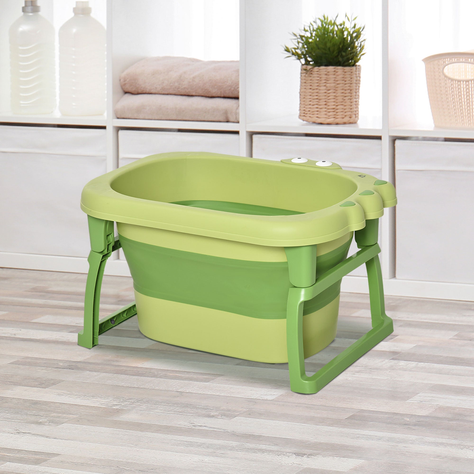 Homcom Folding Baby Bathtub for Newborns up to 6 Years Portable Children's Bathtub with Non-Slip Feet 105L Green
