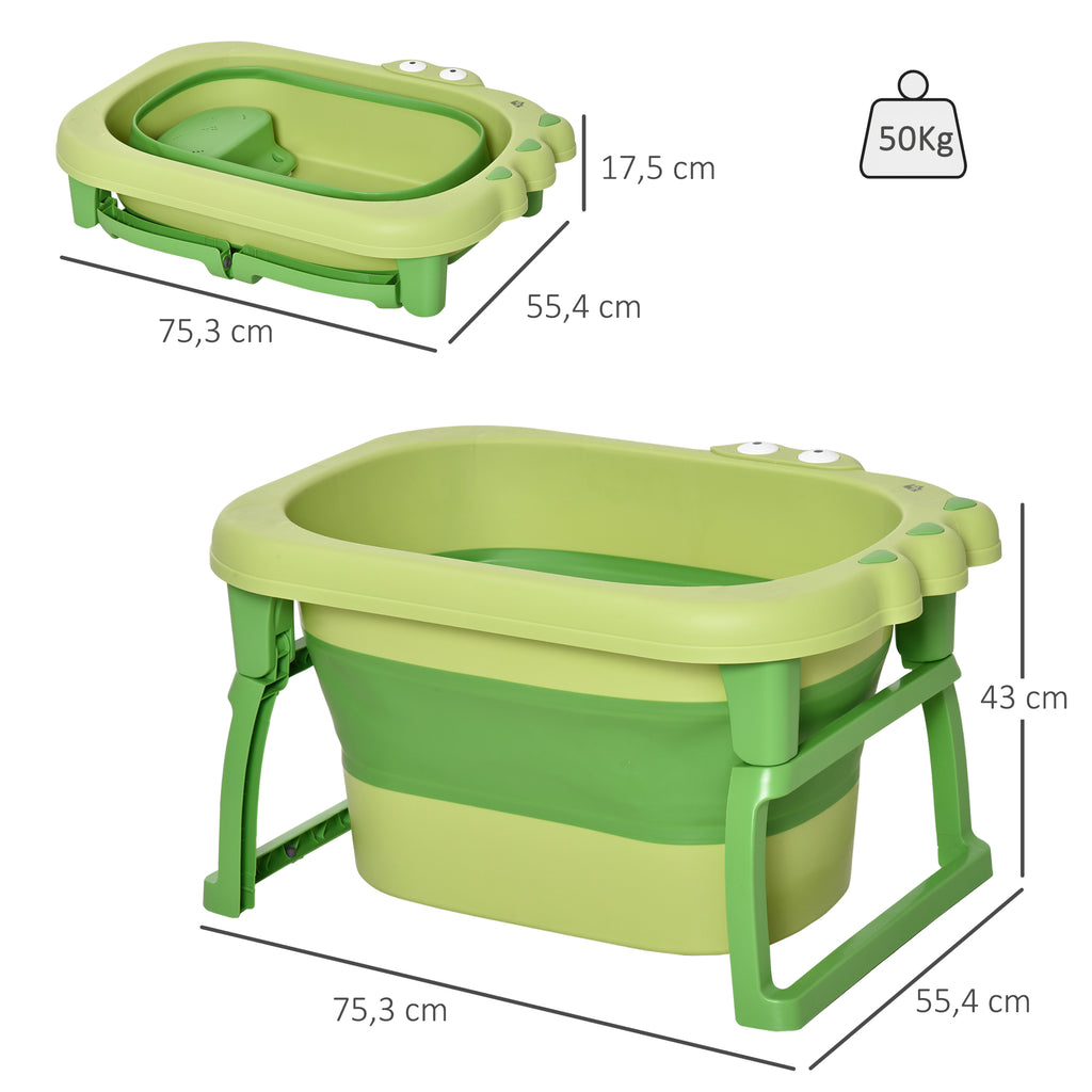 Homcom Folding Baby Bathtub for Newborns up to 6 Years Portable Children's Bathtub with Non-Slip Feet 105L Green