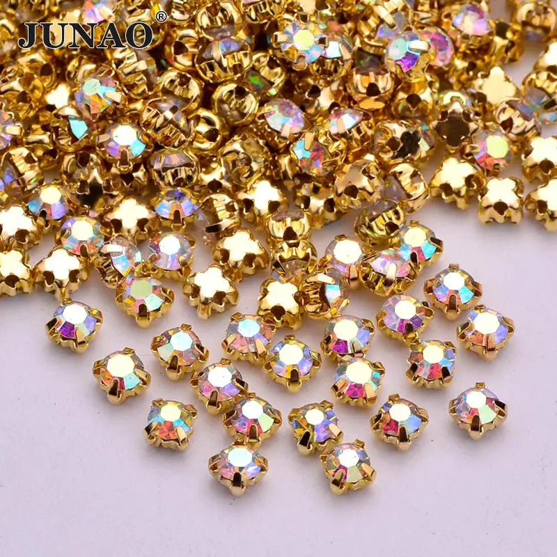 JUNAO SS12 3mm Sewn Sliver Clear Claw Rhinestones Glass Strass Round Shapes Crystal Stones  For Needlework Crafts
