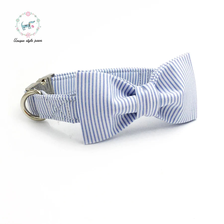 Personalized Dog Collar And Perro Leash With Bow Tie Cotton Dog &Cat Necklace For Pet Gift Products Striped