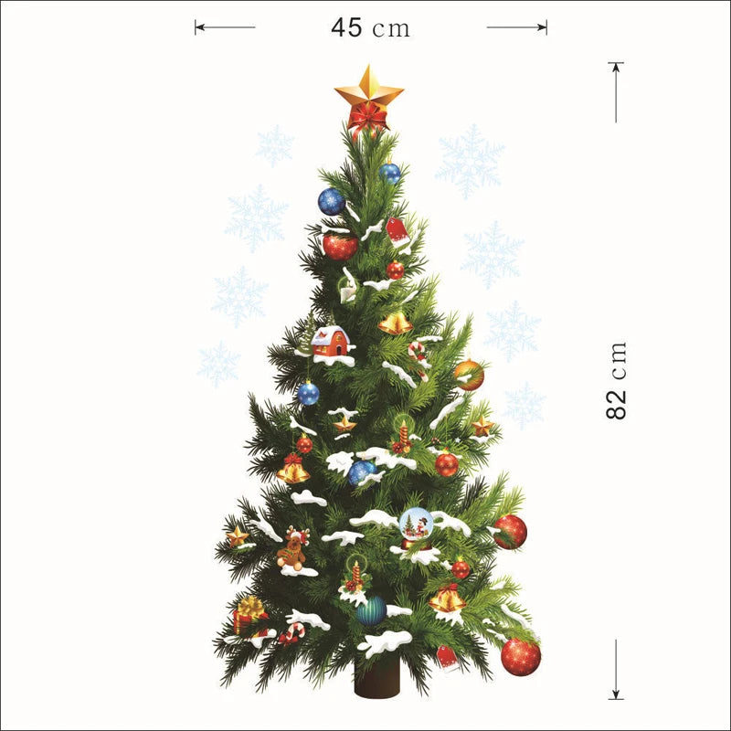 New Year Christmas Tree Wall Stickers Glass Window Home Decor Art Decals Creative 3D Living room Festival Decorations Wallpaper