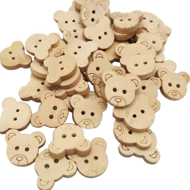 20Pcs/50Pcs/100Pcs Decorative Bear Wooden Buttons Natural Teddy Bear Charms 2Holes Wood Sewing Buttons for Children  7NK247