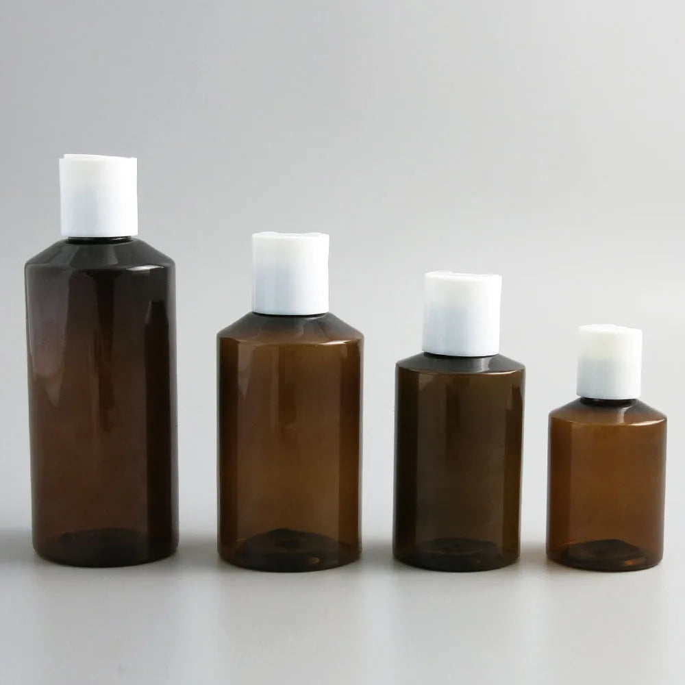 50ml 100ml 150ml 200ml Shoulder slope Amber PET Plastic Cream Skin Care Bottles For Shampoo Disk Cap 5OZ Brown Contaienrs 30pcs