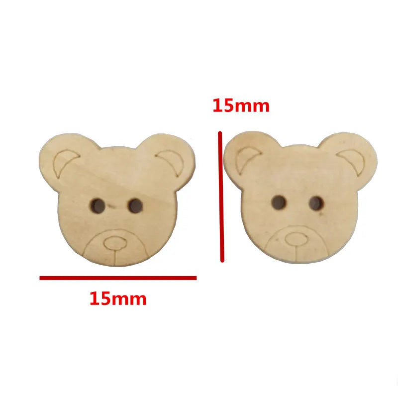 20Pcs/50Pcs/100Pcs Decorative Bear Wooden Buttons Natural Teddy Bear Charms 2Holes Wood Sewing Buttons for Children  7NK247