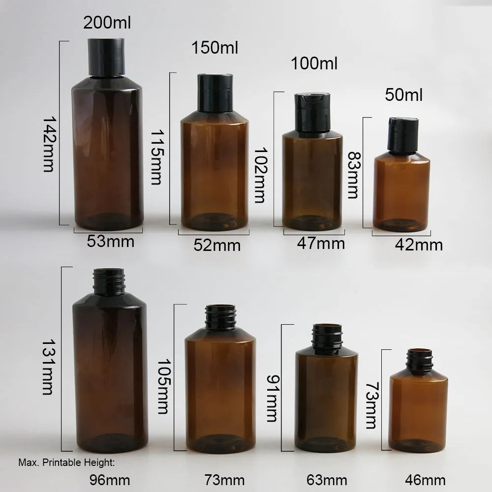 50ml 100ml 150ml 200ml Shoulder slope Amber PET Plastic Cream Skin Care Bottles For Shampoo Disk Cap 5OZ Brown Contaienrs 30pcs