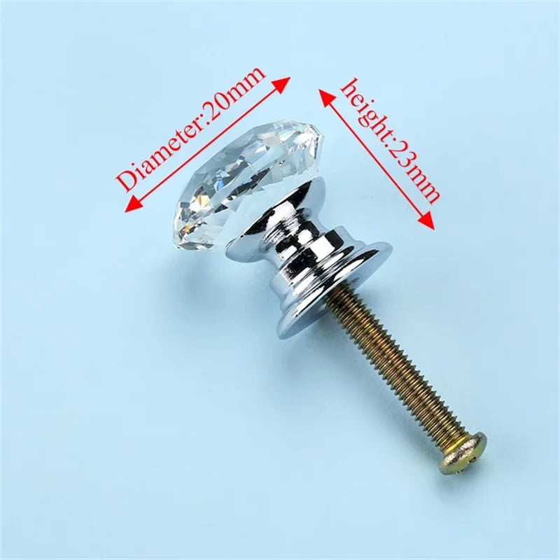 NAIERDI 20mm 30mm Diamond Crystal Glass Knobs Cupboard Pulls Drawer Knobs Kitchen Cabinet Handles Modern Style Furniture Pulls