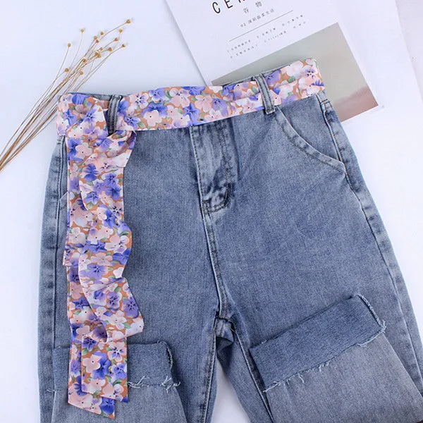 new fashion women Cloth designers belts ribbon chiffon printing knot rope for dresses jeans wide waistband belts