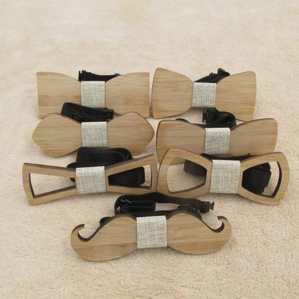 Fashion New Style Mustache Geometry Children Wooden Bowtie Baby Kid Classical Pet Bamboo Wood Butterfly Bow ties