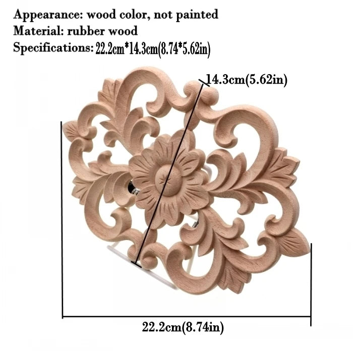 RUNBAZEF Woodcarving Furniture Decoration Style SolidWood Round Applique Door Heart Decorative Flower Funko Pop Artesanato Craft