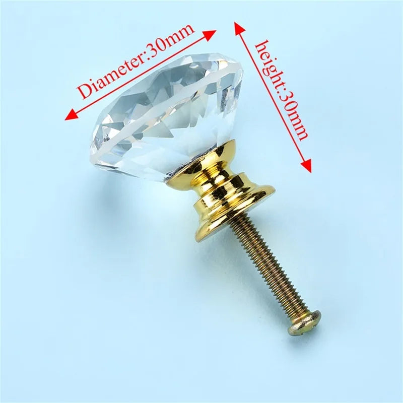 NAIERDI 20mm 30mm Diamond Crystal Glass Knobs Cupboard Pulls Drawer Knobs Kitchen Cabinet Handles Modern Style Furniture Pulls