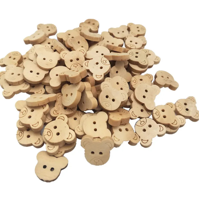 20Pcs/50Pcs/100Pcs Decorative Bear Wooden Buttons Natural Teddy Bear Charms 2Holes Wood Sewing Buttons for Children  7NK247