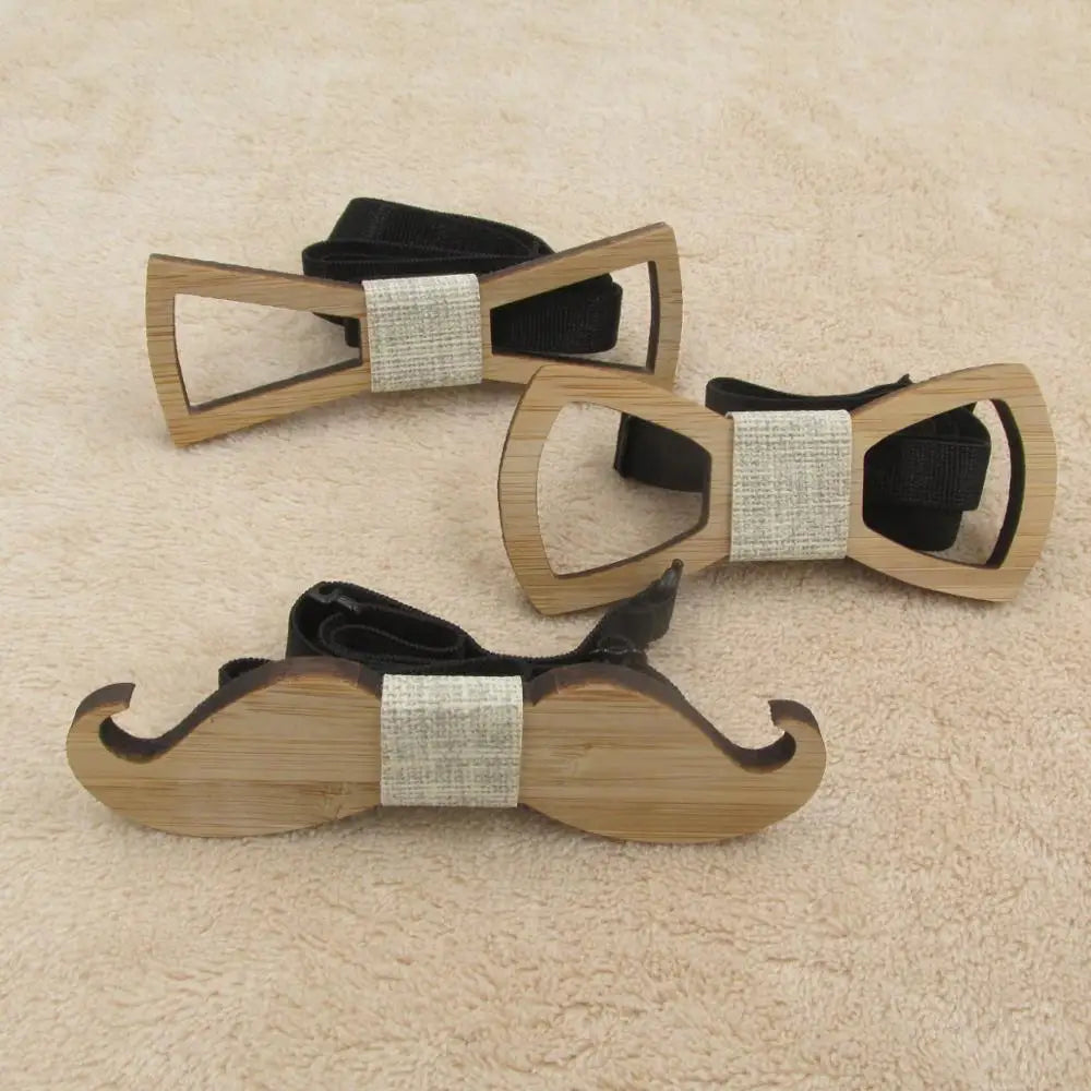 Fashion New Style Mustache Geometry Children Wooden Bowtie Baby Kid Classical Pet Bamboo Wood Butterfly Bow ties