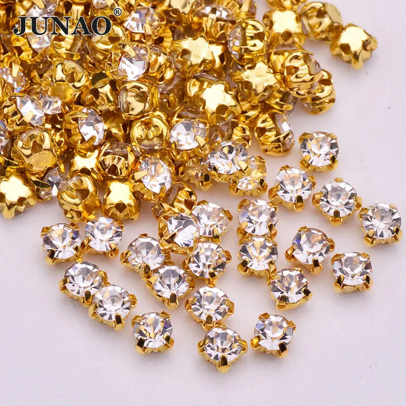 JUNAO SS12 3mm Sewn Sliver Clear Claw Rhinestones Glass Strass Round Shapes Crystal Stones  For Needlework Crafts