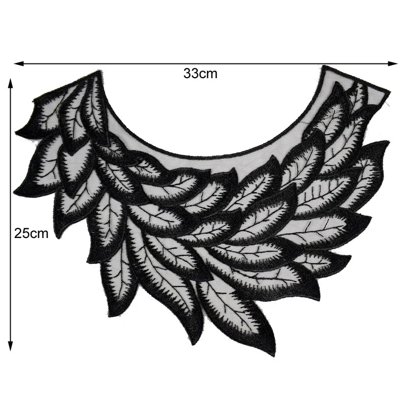 Black Feather Embroidery Patch Fabric Applique Neckline Collar Venice For Evening Dress Home Accessories DIY Sewing Repair