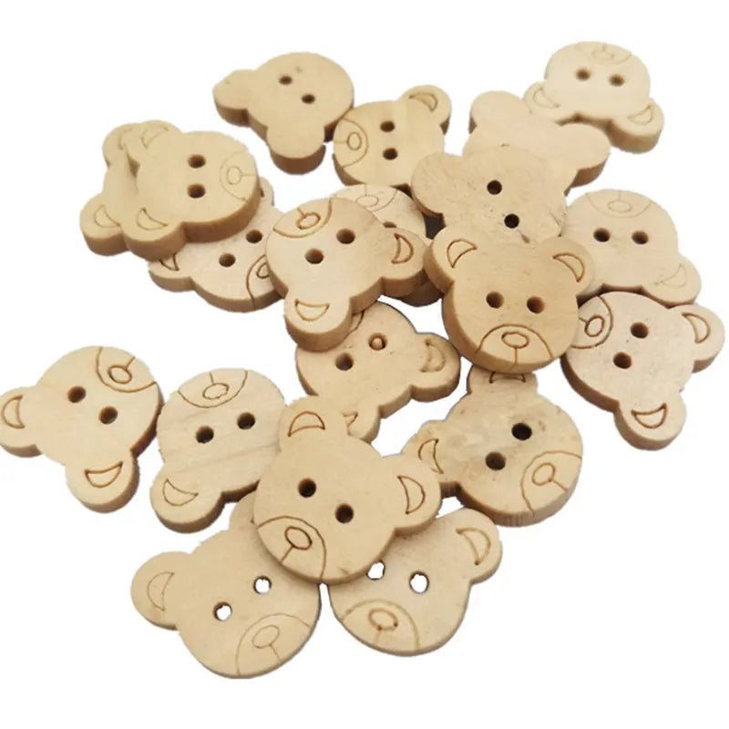 20Pcs/50Pcs/100Pcs Decorative Bear Wooden Buttons Natural Teddy Bear Charms 2Holes Wood Sewing Buttons for Children  7NK247