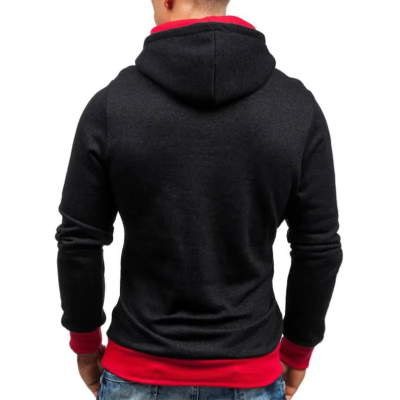 New Casual Solid Mens Hoodies Diagonal Zipper Long Sleeve Hoodie Sweatshirts Men Hoody Pullover Sweatshirt Hooded Sweat Homme