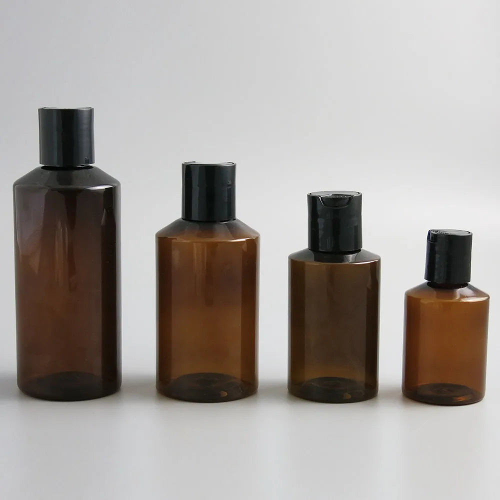 50ml 100ml 150ml 200ml Shoulder slope Amber PET Plastic Cream Skin Care Bottles For Shampoo Disk Cap 5OZ Brown Contaienrs 30pcs