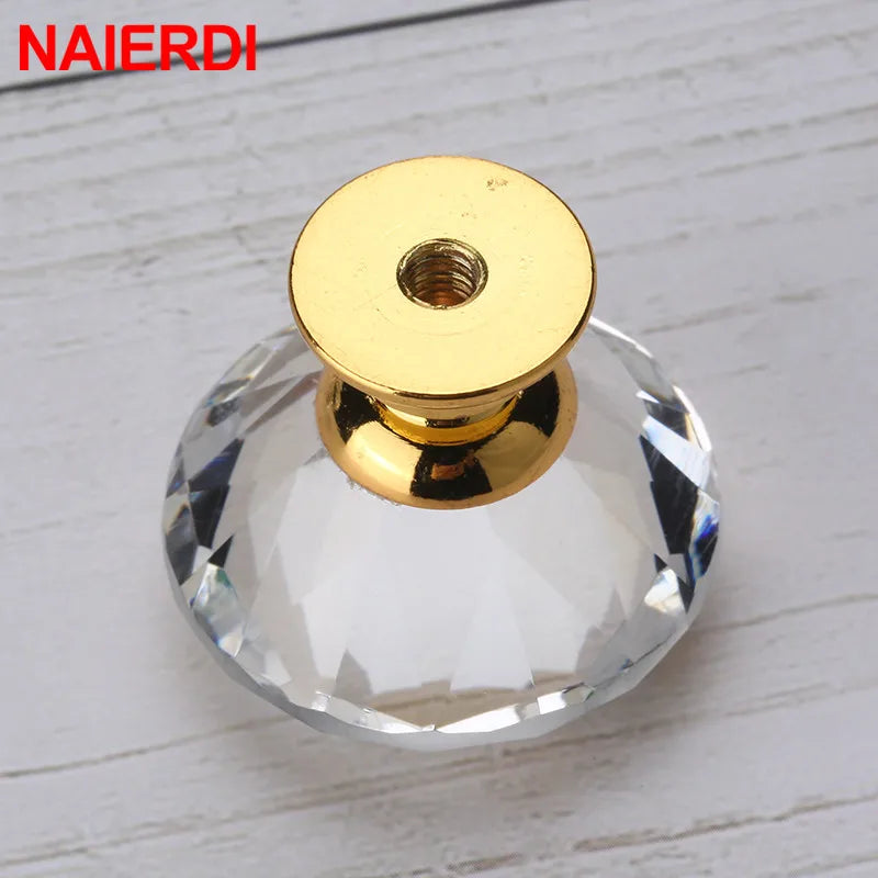 NAIERDI 20mm 30mm Diamond Crystal Glass Knobs Cupboard Pulls Drawer Knobs Kitchen Cabinet Handles Modern Style Furniture Pulls