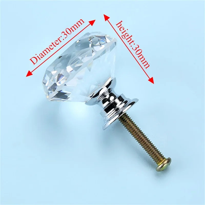 NAIERDI 20mm 30mm Diamond Crystal Glass Knobs Cupboard Pulls Drawer Knobs Kitchen Cabinet Handles Modern Style Furniture Pulls