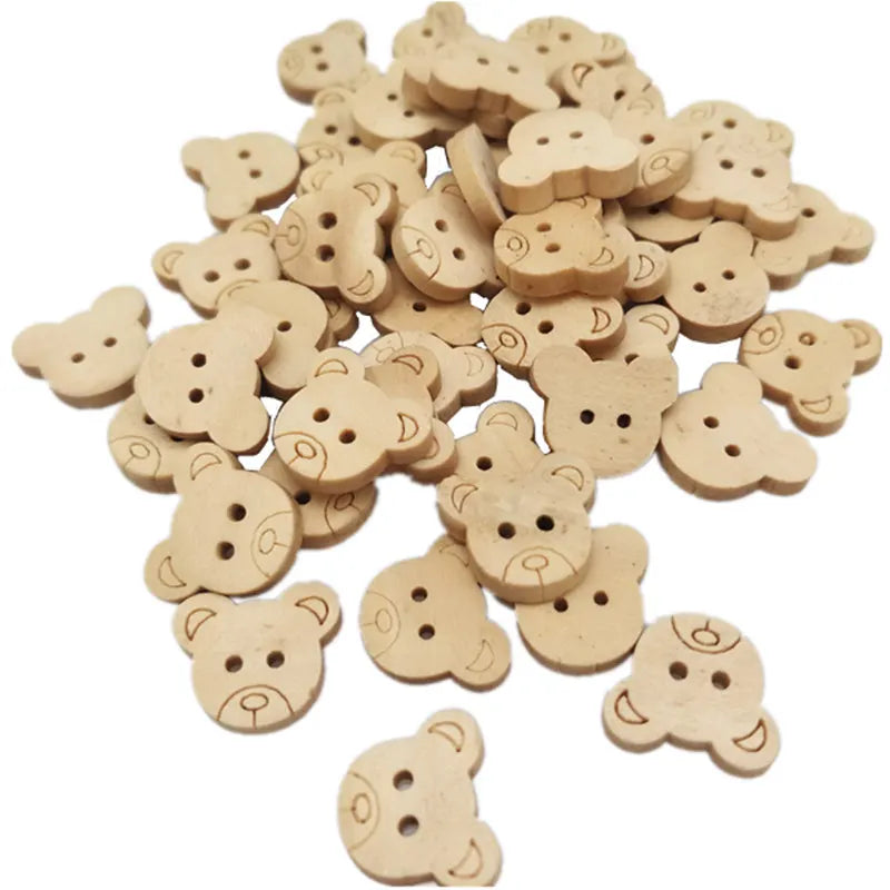 20Pcs/50Pcs/100Pcs Decorative Bear Wooden Buttons Natural Teddy Bear Charms 2Holes Wood Sewing Buttons for Children  7NK247