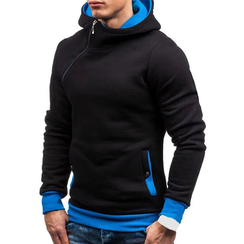 New Casual Solid Mens Hoodies Diagonal Zipper Long Sleeve Hoodie Sweatshirts Men Hoody Pullover Sweatshirt Hooded Sweat Homme