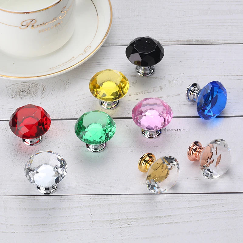 NAIERDI 20mm 30mm Diamond Crystal Glass Knobs Cupboard Pulls Drawer Knobs Kitchen Cabinet Handles Modern Style Furniture Pulls