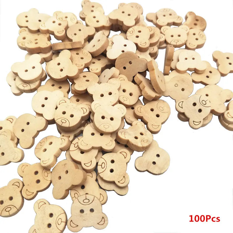 20Pcs/50Pcs/100Pcs Decorative Bear Wooden Buttons Natural Teddy Bear Charms 2Holes Wood Sewing Buttons for Children  7NK247