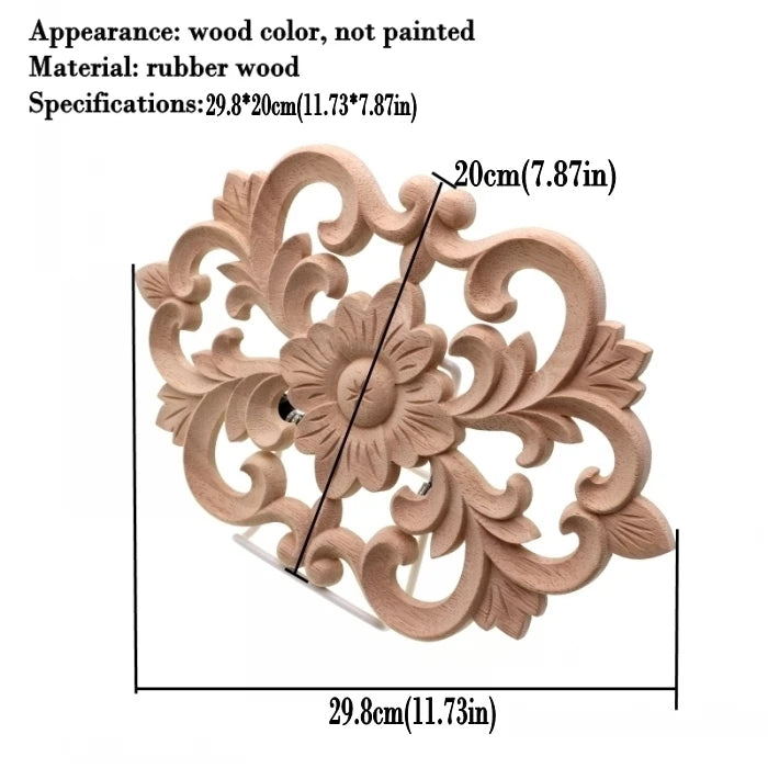 RUNBAZEF Woodcarving Furniture Decoration Style SolidWood Round Applique Door Heart Decorative Flower Funko Pop Artesanato Craft