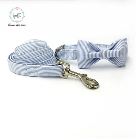 Personalized Dog Collar And Perro Leash With Bow Tie Cotton Dog &Cat Necklace For Pet Gift Products Striped