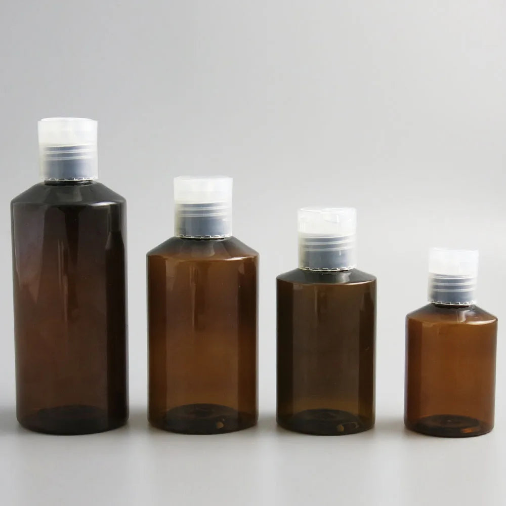 50ml 100ml 150ml 200ml Shoulder slope Amber PET Plastic Cream Skin Care Bottles For Shampoo Disk Cap 5OZ Brown Contaienrs 30pcs