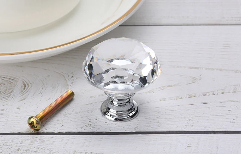 NAIERDI 20mm 30mm Diamond Crystal Glass Knobs Cupboard Pulls Drawer Knobs Kitchen Cabinet Handles Modern Style Furniture Pulls