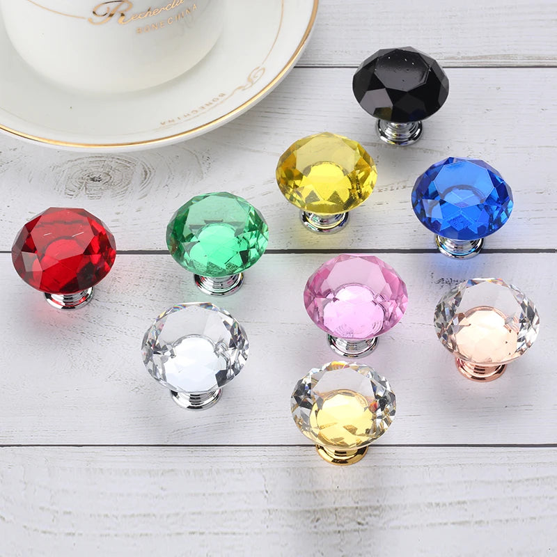 NAIERDI 20mm 30mm Diamond Crystal Glass Knobs Cupboard Pulls Drawer Knobs Kitchen Cabinet Handles Modern Style Furniture Pulls