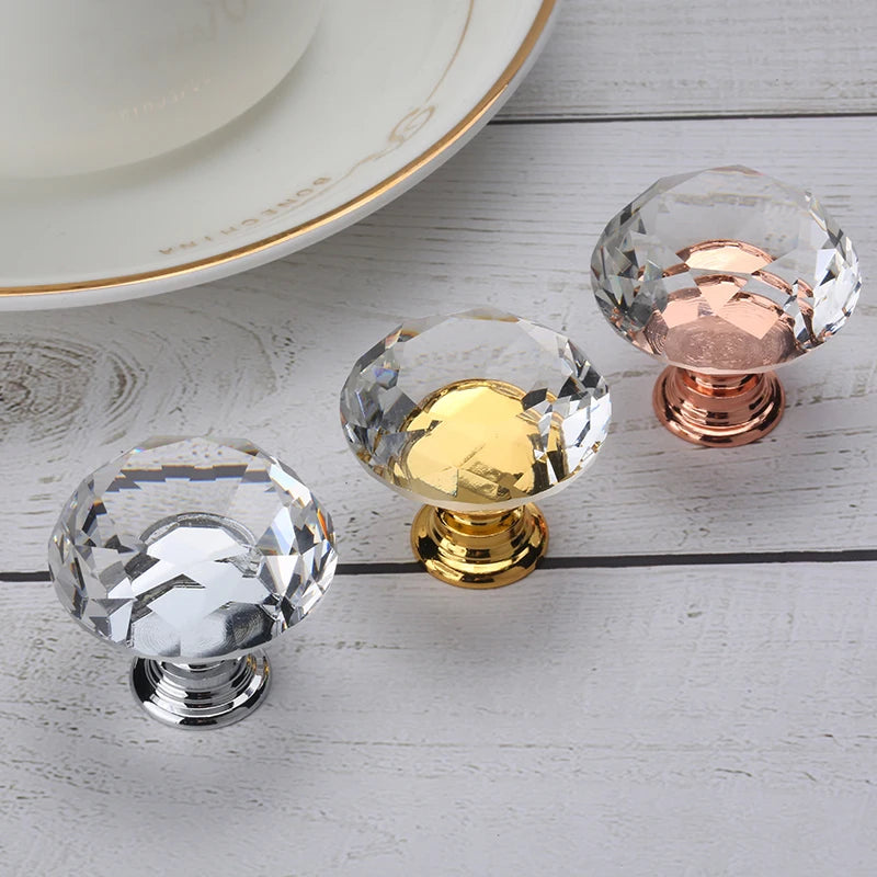 NAIERDI 20mm 30mm Diamond Crystal Glass Knobs Cupboard Pulls Drawer Knobs Kitchen Cabinet Handles Modern Style Furniture Pulls