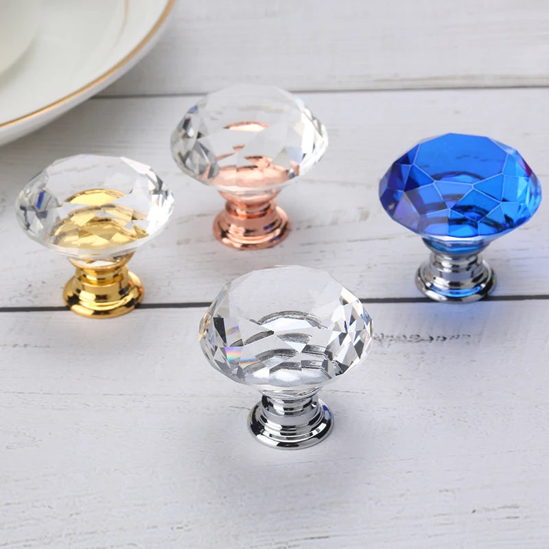 NAIERDI 20mm 30mm Diamond Crystal Glass Knobs Cupboard Pulls Drawer Knobs Kitchen Cabinet Handles Modern Style Furniture Pulls