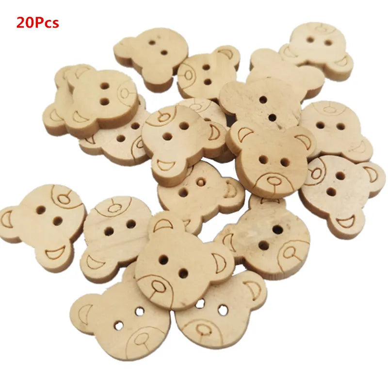 20Pcs/50Pcs/100Pcs Decorative Bear Wooden Buttons Natural Teddy Bear Charms 2Holes Wood Sewing Buttons for Children  7NK247
