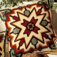 1patterns 411  DIY Needlework Kit  Acrylic Yarn Embroidery Pillow Tapestry Canvas Cushion Front Cross Stitch Pillowcase-