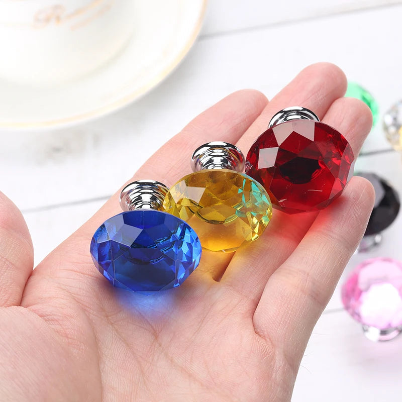 NAIERDI 20mm 30mm Diamond Crystal Glass Knobs Cupboard Pulls Drawer Knobs Kitchen Cabinet Handles Modern Style Furniture Pulls