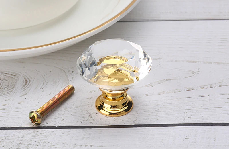 NAIERDI 20mm 30mm Diamond Crystal Glass Knobs Cupboard Pulls Drawer Knobs Kitchen Cabinet Handles Modern Style Furniture Pulls
