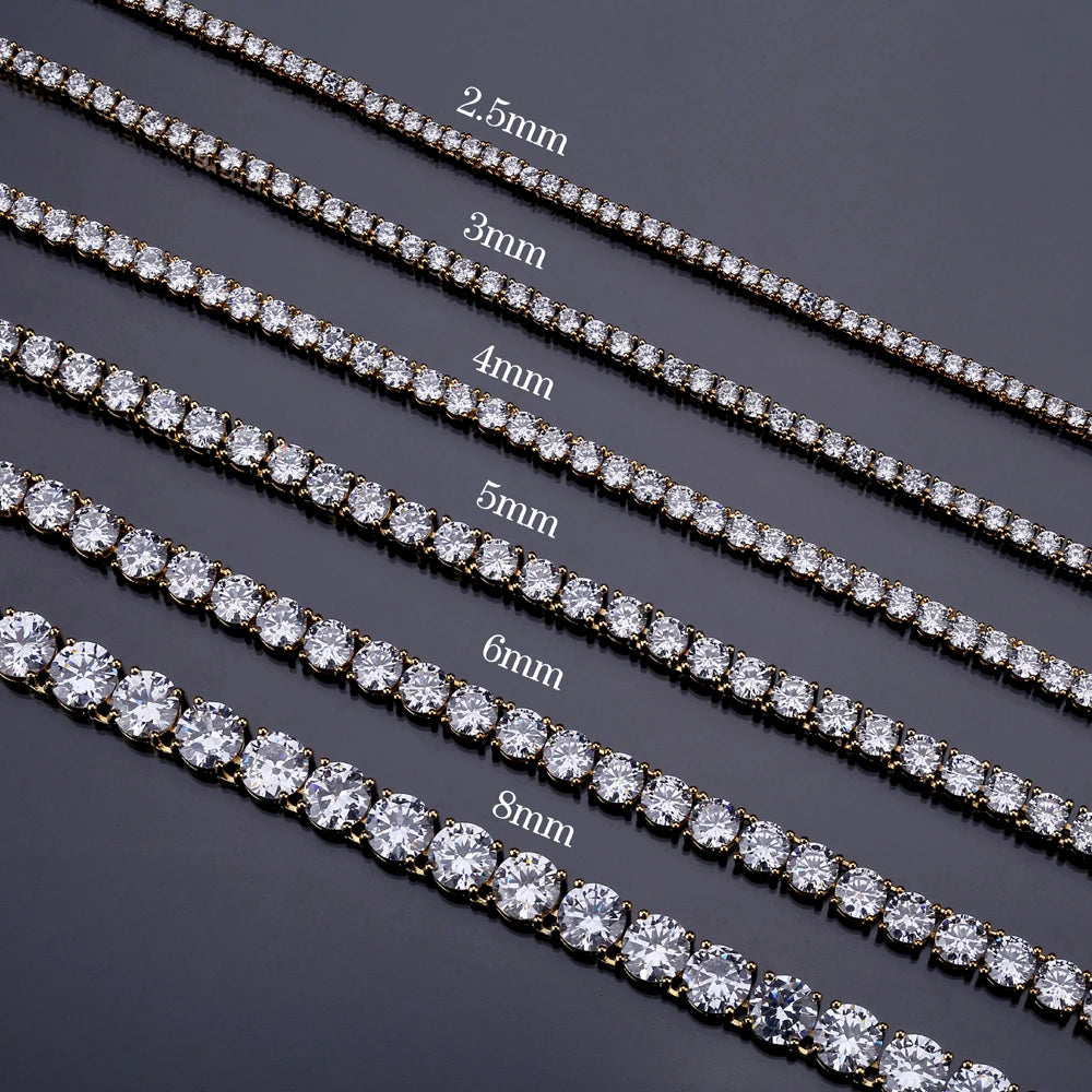 TOPGRILLZ 3mm-10mm Iced Out Bling AAA Zircon 1 Row Tennis Chain Necklace Men Hip Hop Jewelry Gold Silver Color Charms
