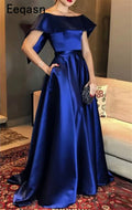 Elegant Royal Blue Evening Dresses Long Satin Off Shoulder Simple Formal Evening Gown Prom Dress abendkleider Customized