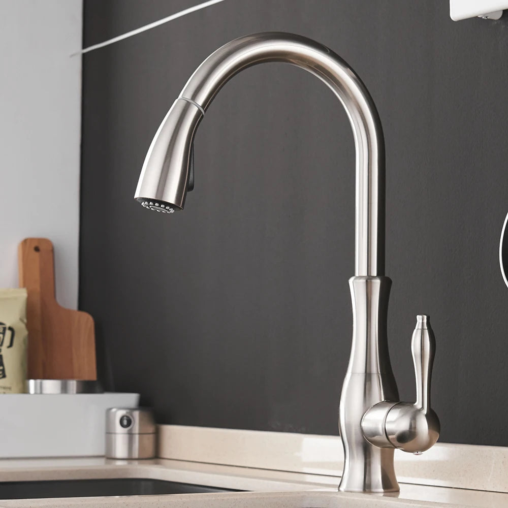 Kitchen Faucets Silver Single Handle Pull Out Kitchen Tap Single Hole Handle Swivel 360 Degree Water Mixer Tap Mixer Tap 866011
