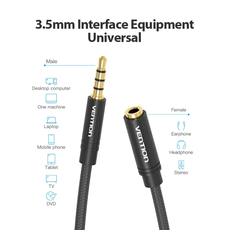 Vention Jack 3.5 Aux Extension Cable for Car Laptop