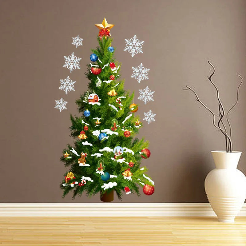 New Year Christmas Tree Wall Stickers Glass Window Home Decor Art Decals Creative 3D Living room Festival Decorations Wallpaper