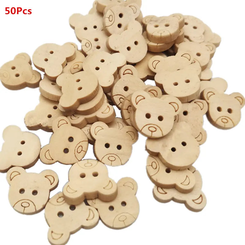 20Pcs/50Pcs/100Pcs Decorative Bear Wooden Buttons Natural Teddy Bear Charms 2Holes Wood Sewing Buttons for Children  7NK247